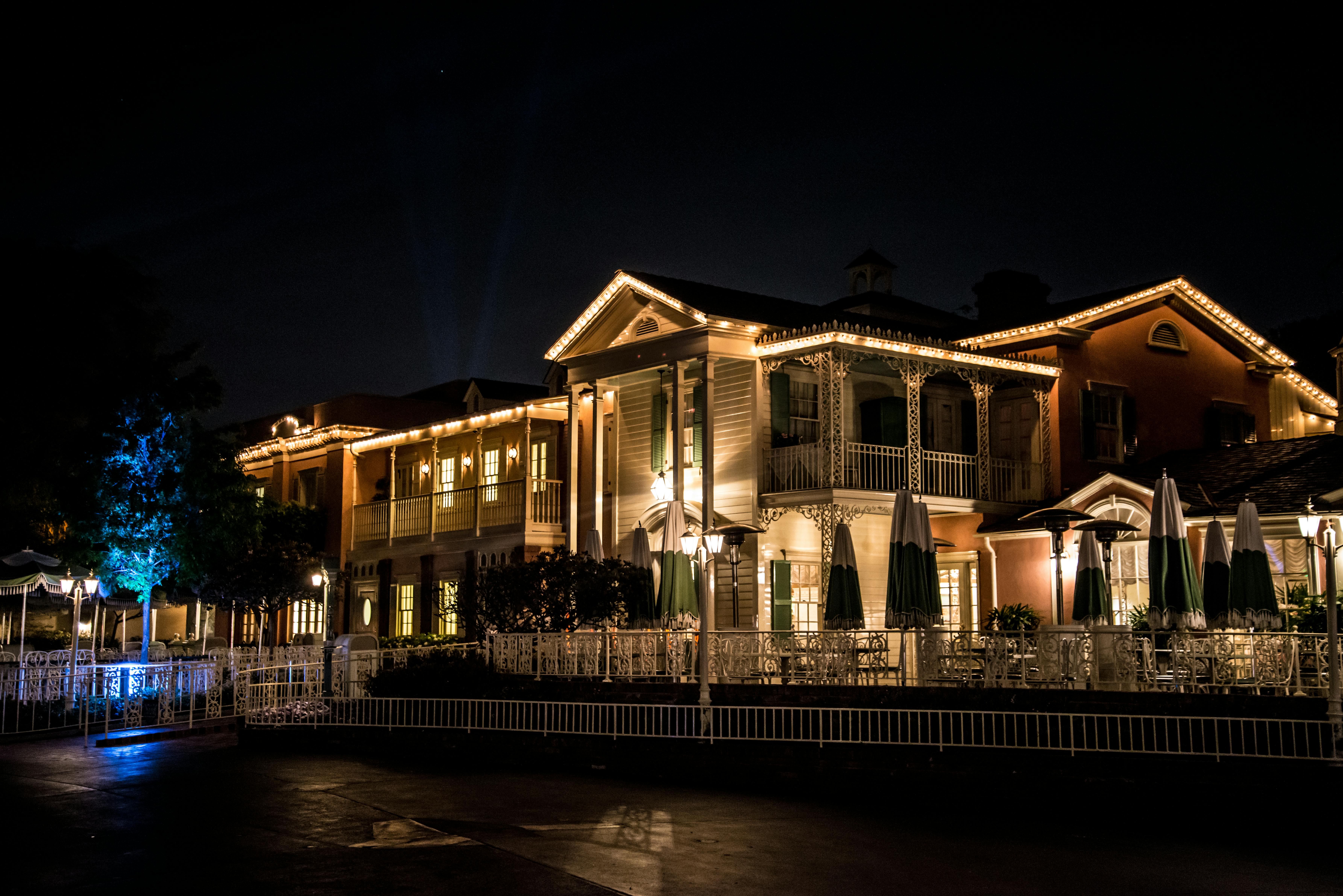 lighted house in the night